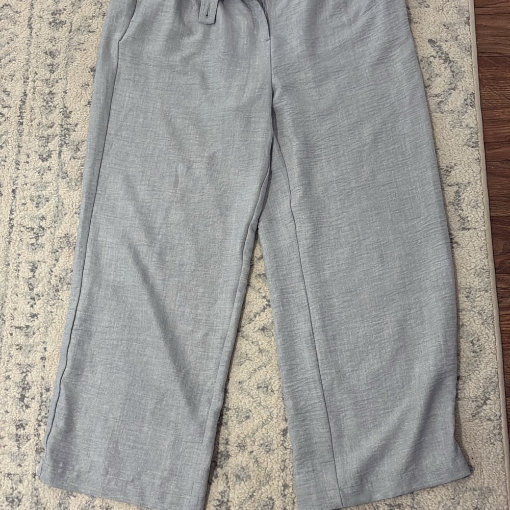 Light Gray Wide Leg Linen-Blend Pants